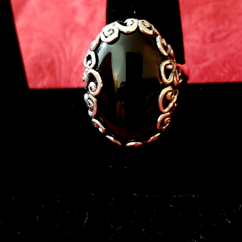 Large Onyx gemstone 925 silver size 10 ring
